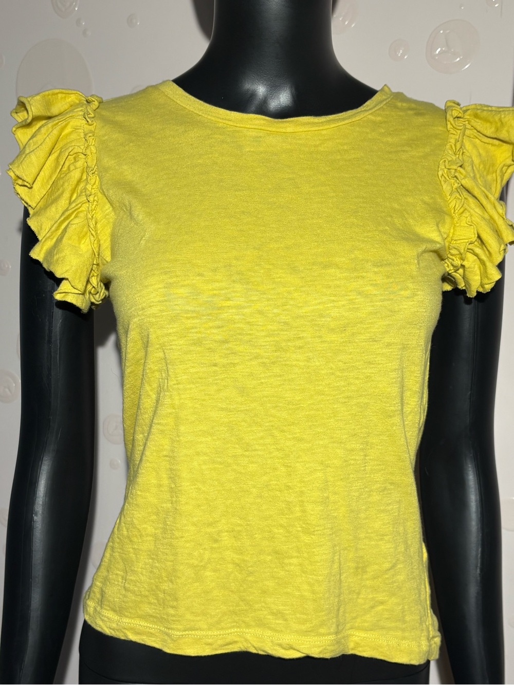 INDUSTRY Bright Yellow Double Flutter Ruffle Sleeve Tee – Size XS